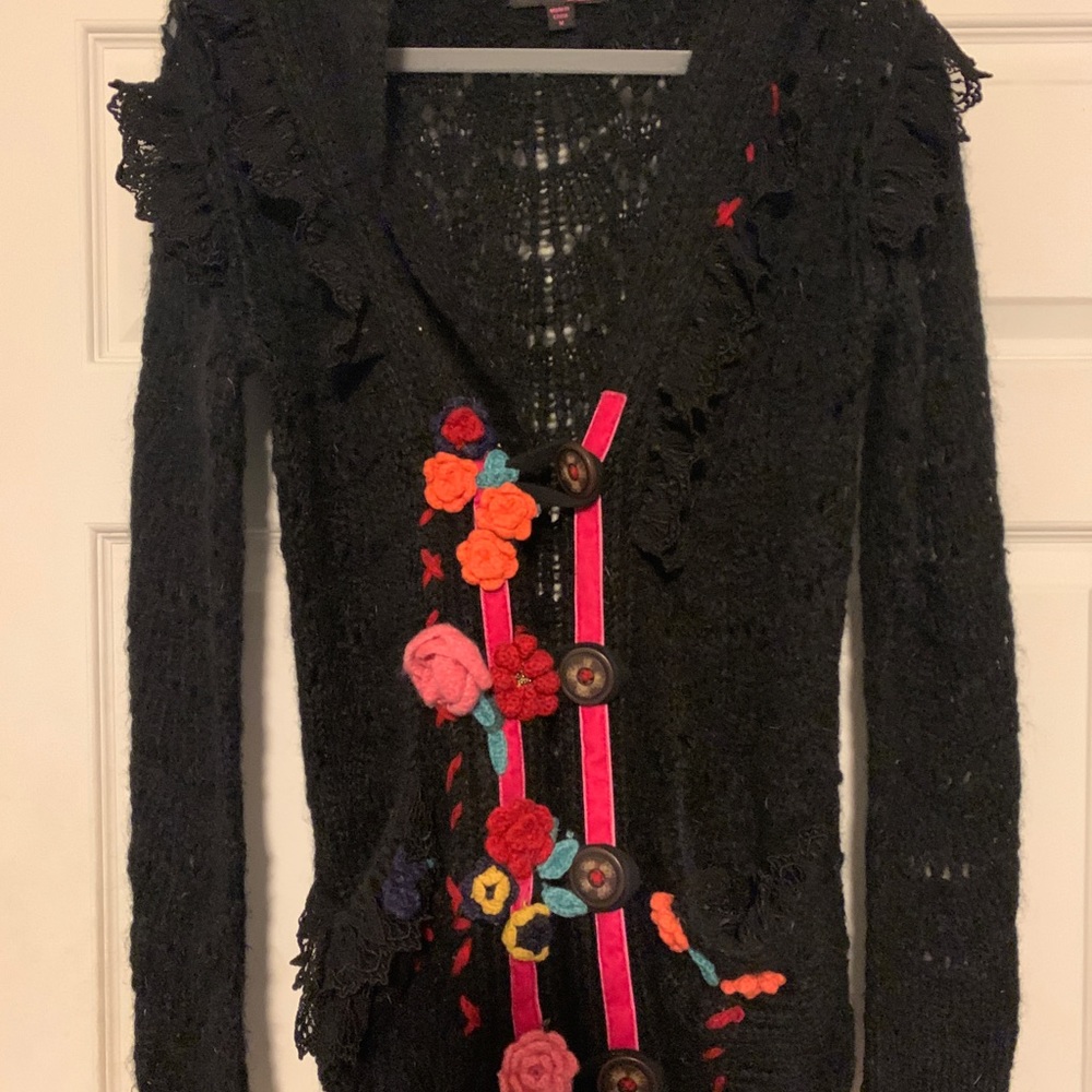 Vtg Betsey Johnson RUNWAY mohair lace ruffle sweater 90s cardigan anthro UO flor - Picture 11 of 11